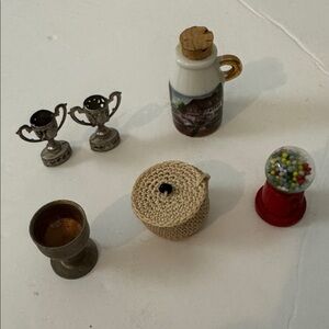 Vintage Dollhouse Miniature Collectible Set with Trophies and Gumball Machine